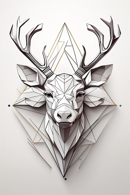 logotipo de linha minimalista de um cervo geométrico tesselado vetorizado de fundo branco simétrico d