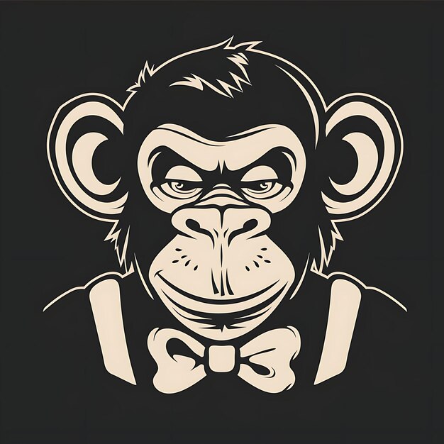 Logotipo de mascote de macaco brincalhão com papagaio e suspensores DesSimple Tattoo Ink Design Outline Art