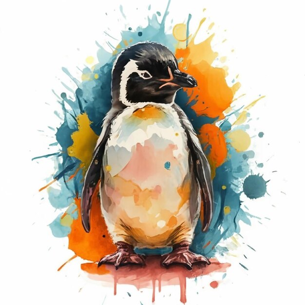 Logotipo de pinguim de linha de néon minimalista com design geométrico fundo branco com design de camiseta ai arte