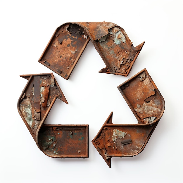Logotipo de reciclagem feito com metal oxidado isolado em fundo branco ou transparente