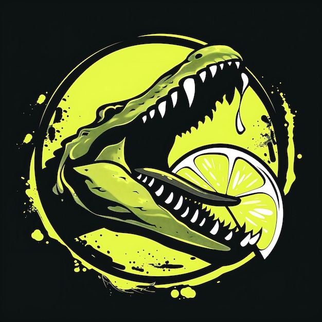 Foto logotipo de soda de limão com um limão e um crocodilo da selva ideia criativa pictórica tinta de tatuagem conceito cnc