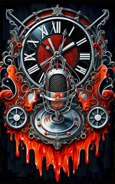 Foto logotipo de tempo de mistura de microfone e filme de cartaz de sangue preto