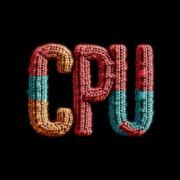 Foto logotipo de três letras cpu em estilo tricotado