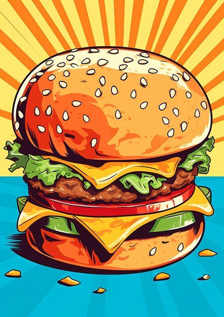 Foto logotipo de um restaurante de fast food feito à mão em estilo de tinta de hambúrguer ilustração colorida