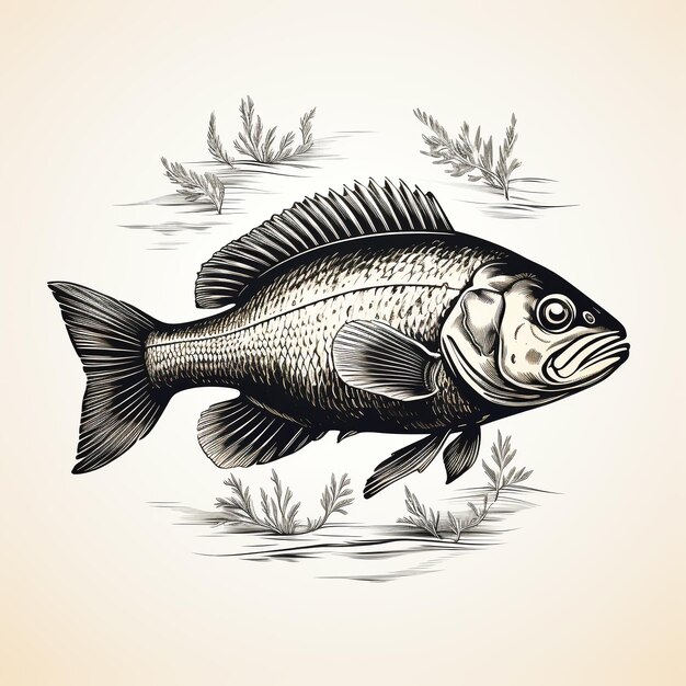 Logotipo de um restaurante de peixe ou conceito de loja de peixes de anúncios de frutos do mar de menu de comida mediterrânea e saudável