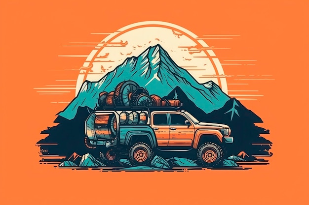 Logotipo de um veículo 4x4 nas montanhas