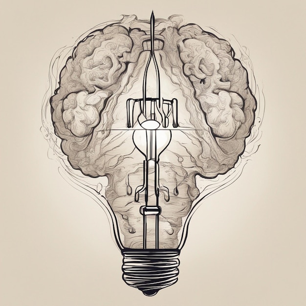 Logotipo de uma empresa onde a imagem é uma lâmpada em forma de caravela com um cérebro dentro