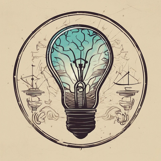 Foto logotipo de uma empresa onde a imagem é uma lâmpada em forma de caravela com um cérebro dentro