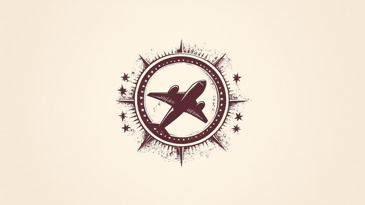 Foto logotipo de viagem vintage com um avião dentro de uma bússola