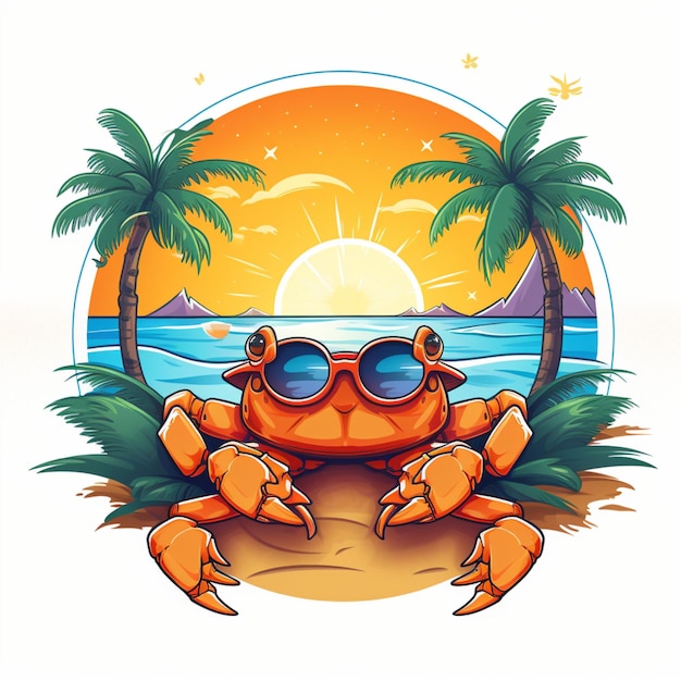 logotipo de dibujos animados de cangrejo y verano