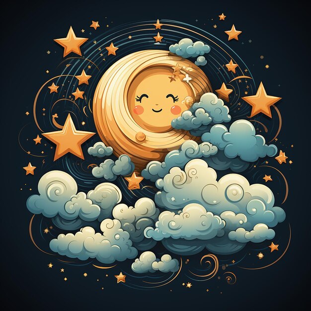 Foto logotipo de dibujos animados de nube, luna y estrellas