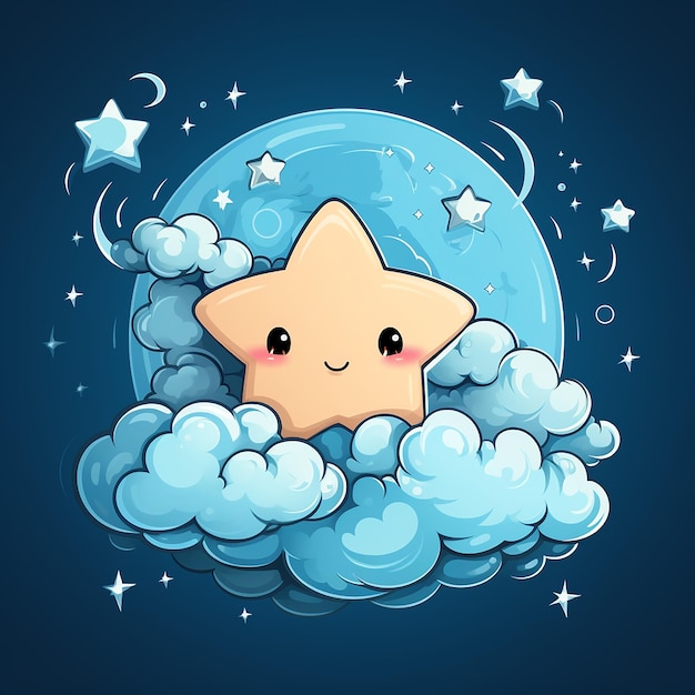 logotipo de dibujos animados de nube, luna y estrellas