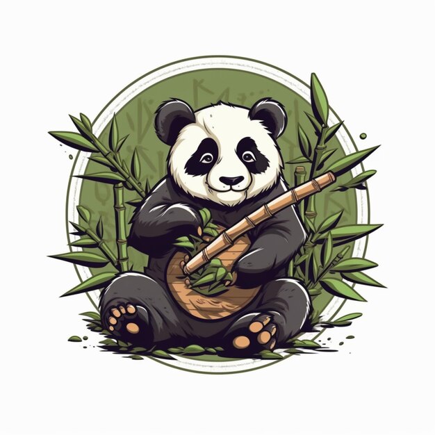 Logotipo de dibujos animados de panda comiendo bambú 2