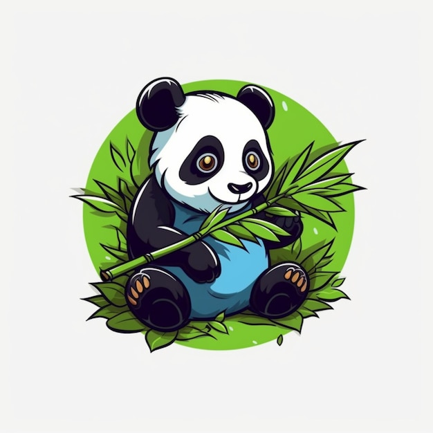 Logotipo de dibujos animados de panda comiendo bambú 6