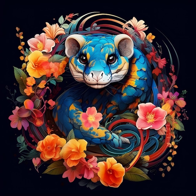 Foto logotipo dinâmico da natures harmony com fierce snake alert mouse e bright blooms