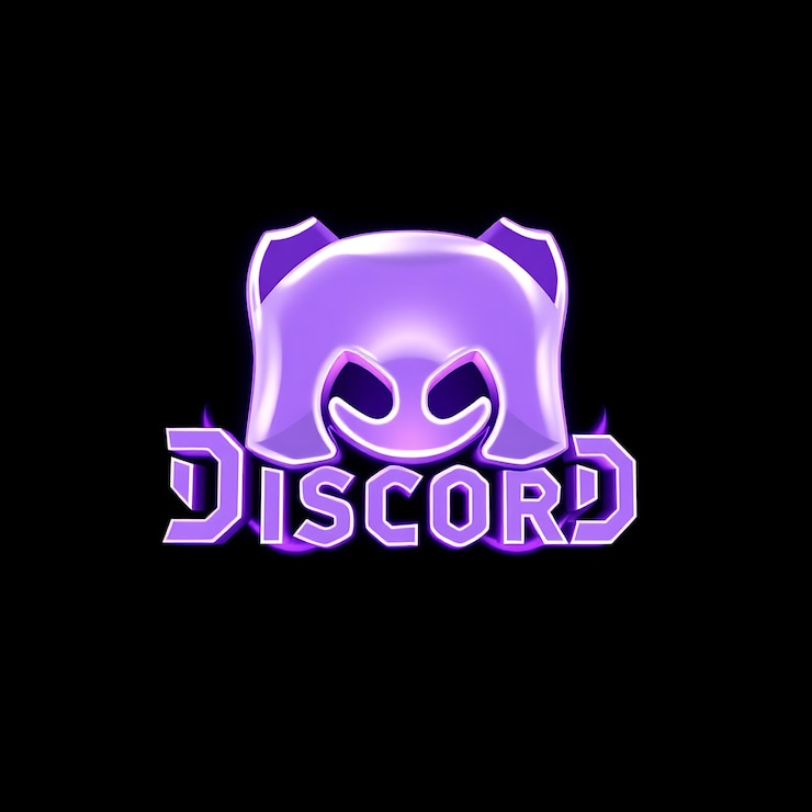 Foto logotipo de discord con renderización 3d de vidrio fantasmal material pulsante brillo púrpura y blanco esquema de colores iso