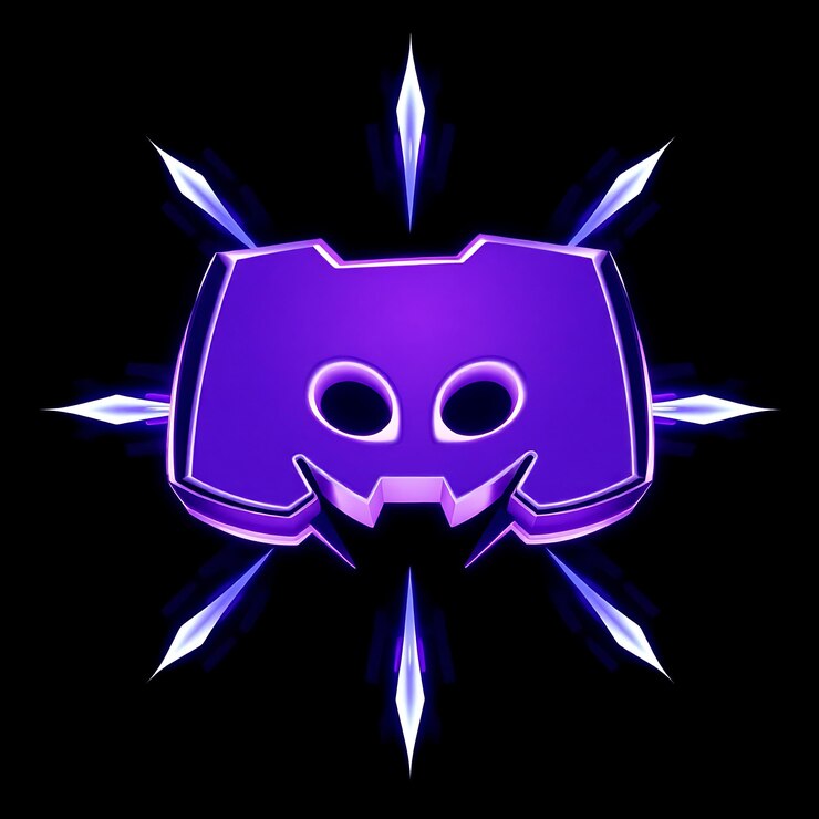 Foto el logotipo de discord con renderizado 3d de material holográfico pulsante, brillo púrpura y esquema de colores blanco isola