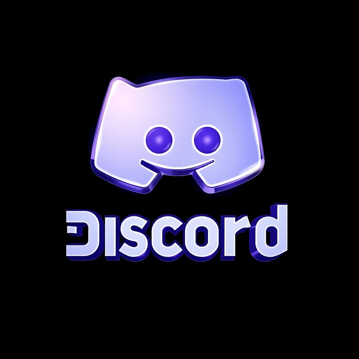 Foto logotipo de discord con renderizado en 3d material de vidrio grabado brillo pulsante escema de colores púrpura y blanco isol