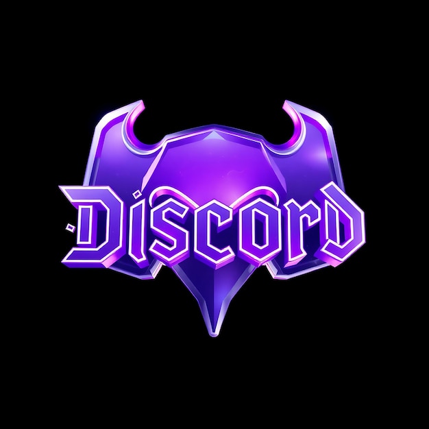 Logotipo de Discord con renderizado en 3D Material de vidrio grabado Brillo pulsante Escema de colores púrpura y blanco Isol