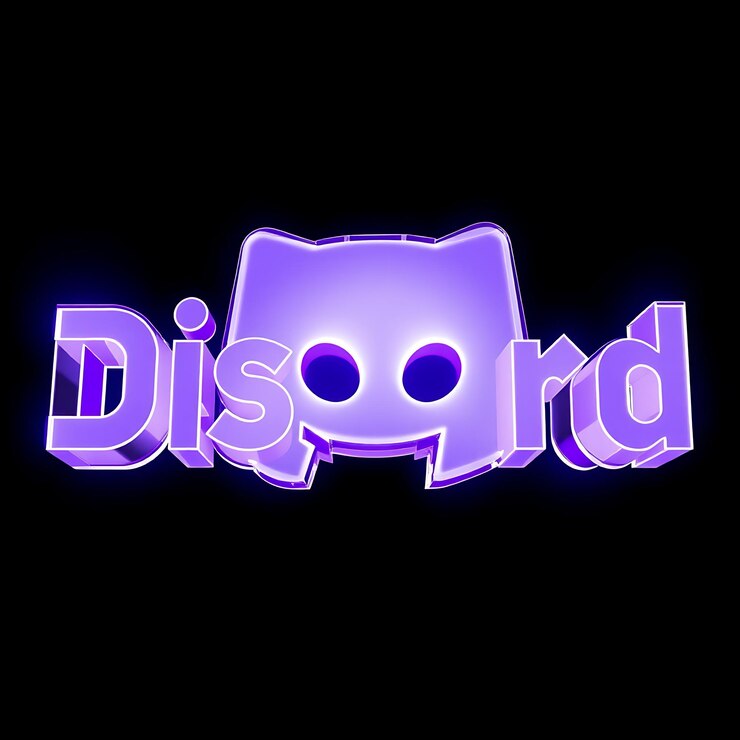 Foto logotipo de discord con renderizado en 3d material de vidrio grabado brillo pulsante escema de colores púrpura y blanco isol
