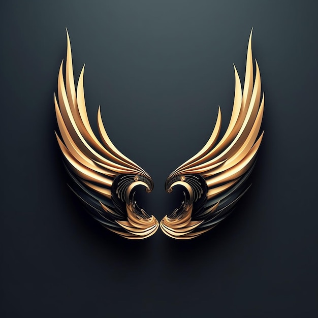 Logotipo de diseño elegante de ala dorada y fondo negro