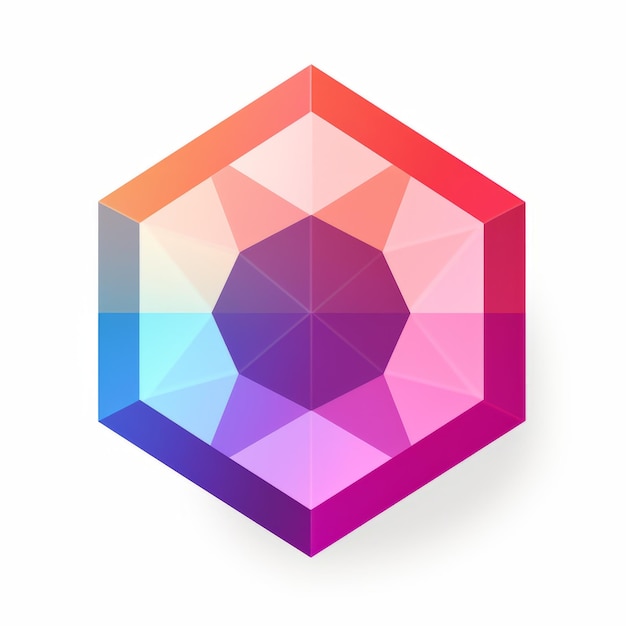 Logotipo de diseño hexagonal colorido con gradiente ilusorio y paleta de colores realista