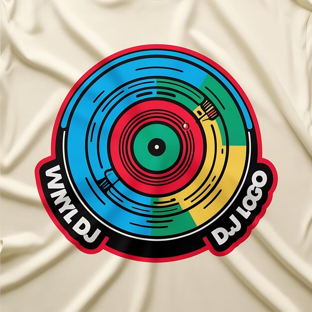 Logotipo de DJ Un colorido y retro diseño de discos de vinilo