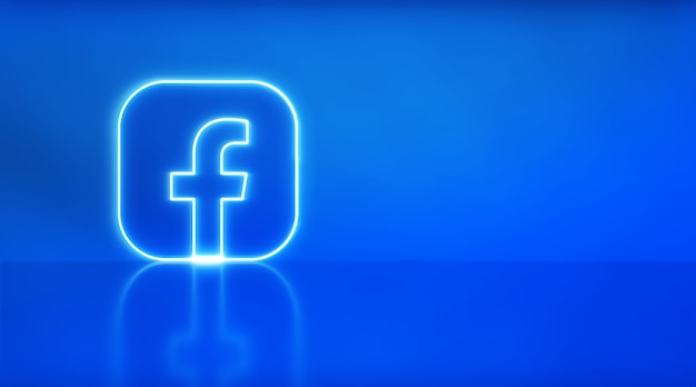 Foto logotipo do facebook em neon com espaço para texto e gráficos. fundo azul.