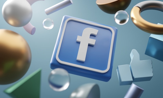 Logotipo do Facebook em torno de fundo de forma abstrata de renderização 3D