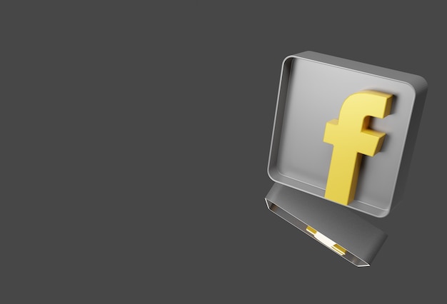 Logotipo do Facebook na cor ouro e prata isolado no fundo, tudo em 3D.