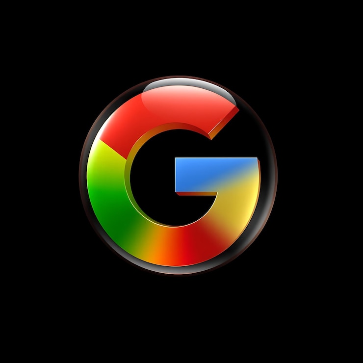 Foto logotipo do google com 3d render etched material de vidro esquema multicolor de brilho suave isolado em back negro