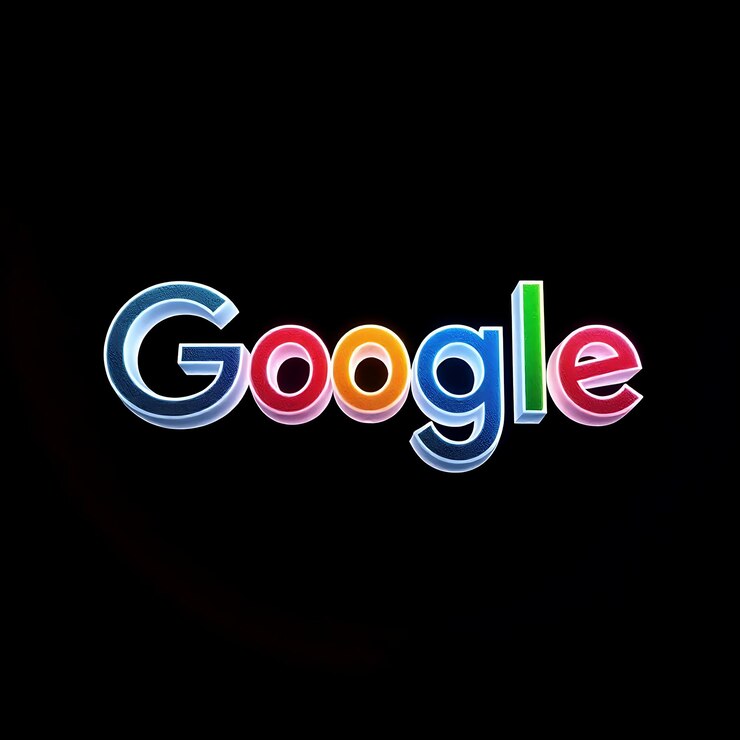 Foto logotipo do google com 3d render frosted glass material soft glow esquema multicolor isolado em black bac