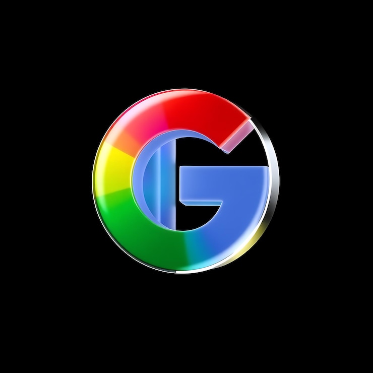 Foto logotipo do google com renderização 3d material de vidro desfocado esquema multicolor de brilho suave isolado em black bac