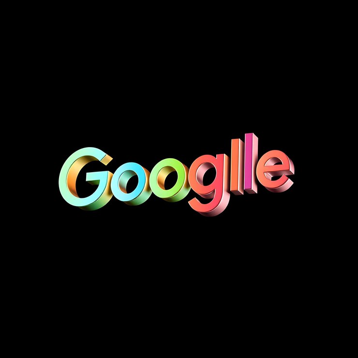 Foto logotipo do google com renderização 3d material holográfico esquema multicolor de brilho suave isolado em fundo preto