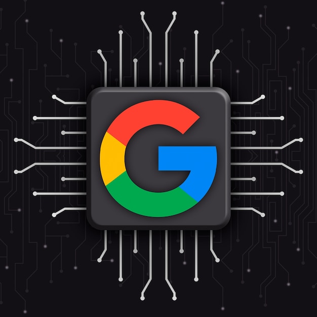 Logotipo do google em 3d de fundo de tecnologia de cpu realista