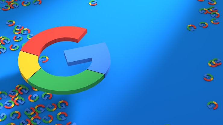 Foto logotipo do google em um fundo azul