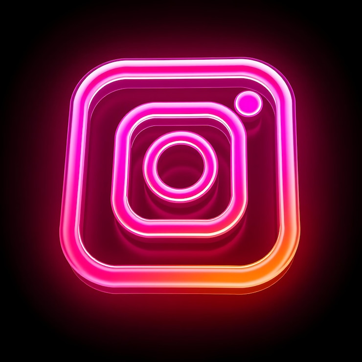 Foto logotipo do instagram com renderização 3d de material plástico translúcido brilho de néon gradiente cor rosa e laranja