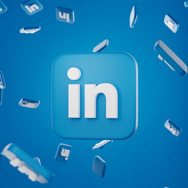 logotipo do linkedin com pilha espalhada de ícones de fundo