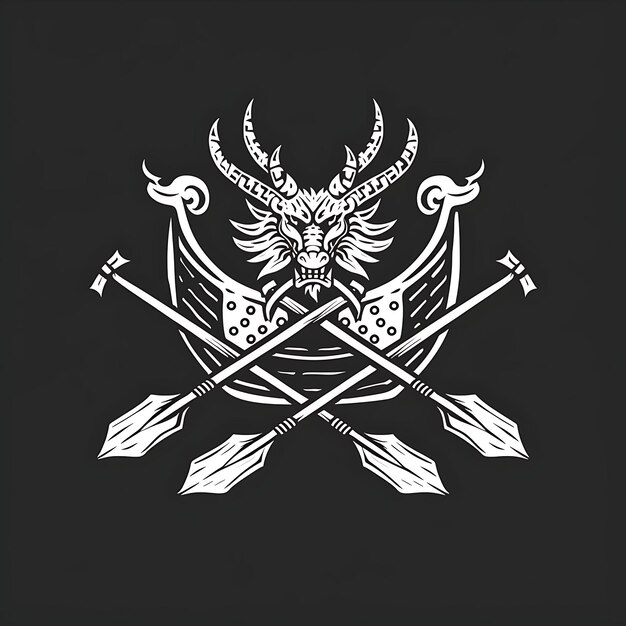 Foto logotipo do longship viking com cabeça de dragão e remo para de tshirt tatuagem tinta contorno design cnc