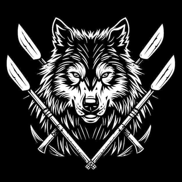 Logotipo do Longship Viking com lobo e remos para Decoratio T-shirt Tatuagem Tinta Contorno Design CNC
