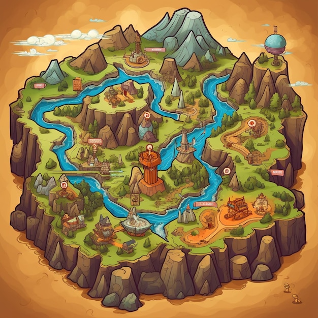 Logotipo do mapa do jogo de desenho animado para uma marca de jogos