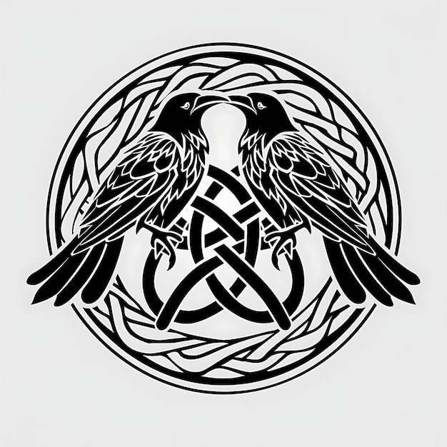 Logotipo do Nudo Celta com Corvos e Triskelions para T-shirt Deco Tatuagem Tinta Contorno Design CNC