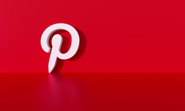 Logotipo do Pinterest no fundo da parede vermelha com sombra dura e espaço para texto e gráficos renderização em 3d