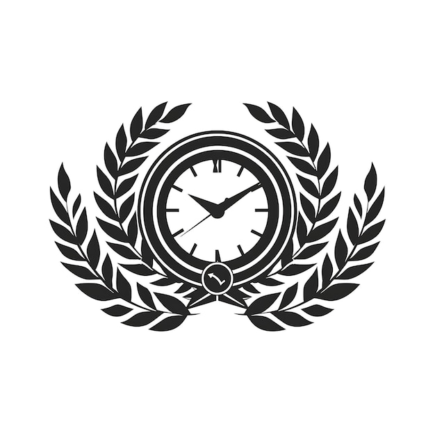Logotipo do Prêmio de Longe Serviço com um relógio e uma coroa de louro Fea Creative Simple Design Tattoo CNC Art