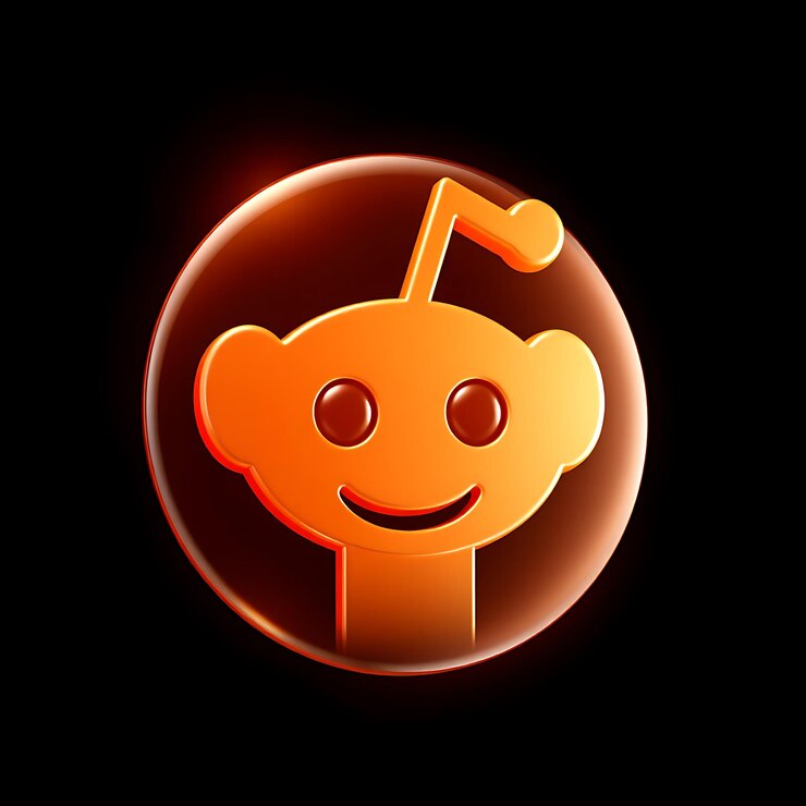 Foto logotipo do reddit com renderização 3d material de vidro mate brilho sutil esquema de cores laranja e branca isolado