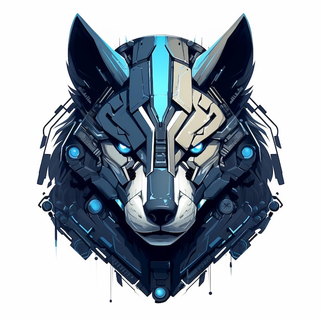 Logotipo do Robotic Wolf Robot Cyber Punk Circle isolado no design para capa de caneca de camiseta