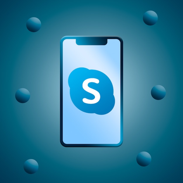 Logotipo do skype na renderização 3d da tela do telefone