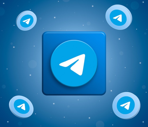 Logotipo do Telegram com ícones de botão redondos em torno de 3d