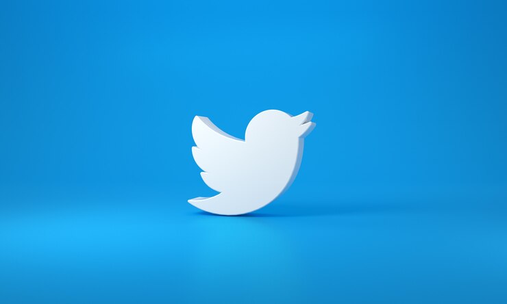 Foto logotipo do twitter com espaço para texto e gráficos. fundo azul. renderização 3d.