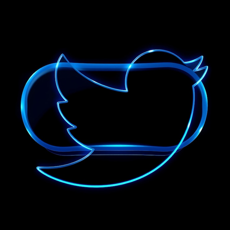 Foto logotipo do twitter com renderização 3d em vidro gravado material de brilho pulsante esquema de cor azul brilhante isolado